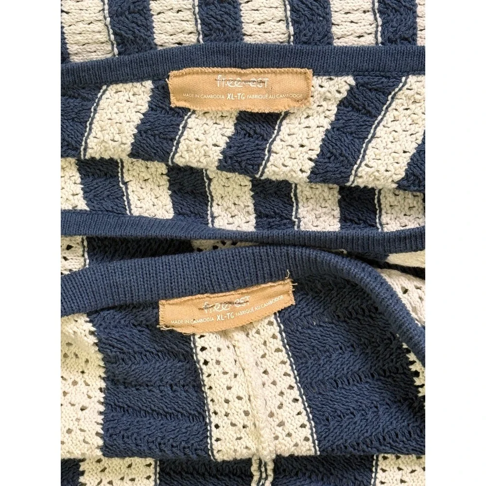 Free People free-est Joan‎ Fauxchet Set XL NWT Blue Cream One Shoulder Knit